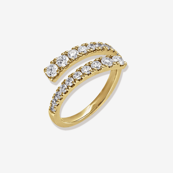 Bold Crossover Diamond Coil Ring 14k Yellow Gold 1